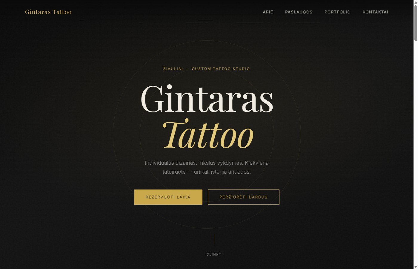 Gintaras Tattoo website screenshot
